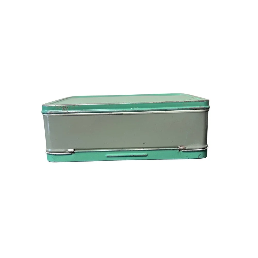 Vintage Metal Lunch Box Kids Retro Sea Foam Green Carry‎ Case Toy Storage 60s